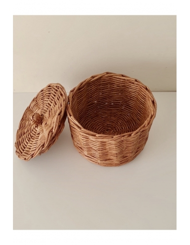 Hasır Rattan Bambu El Yapımı Kapaklı Sepet/ Çok Amaçlı Sepet/ Saklama Kutusu 17x17 Cm